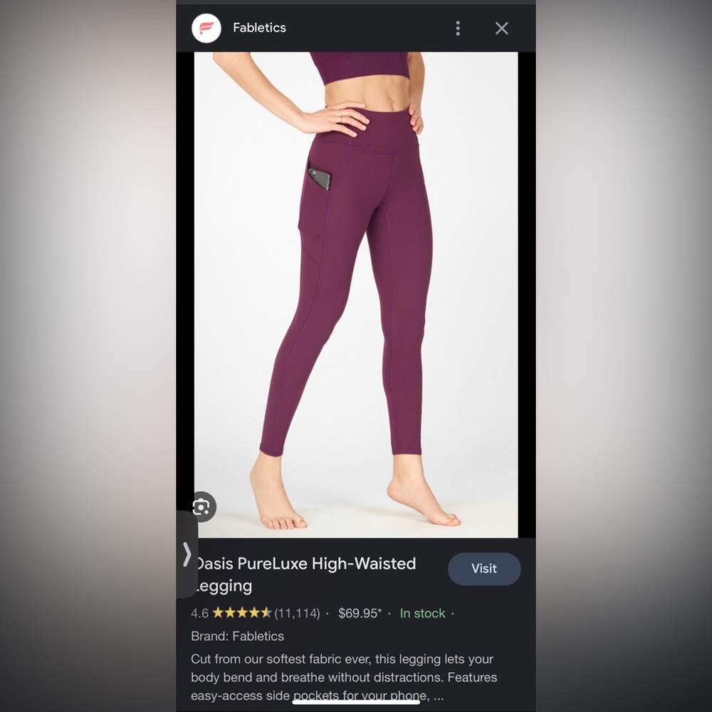 Fabletics Oasis PureLuxe High-Waisted 7/8 Legging Purple 2X